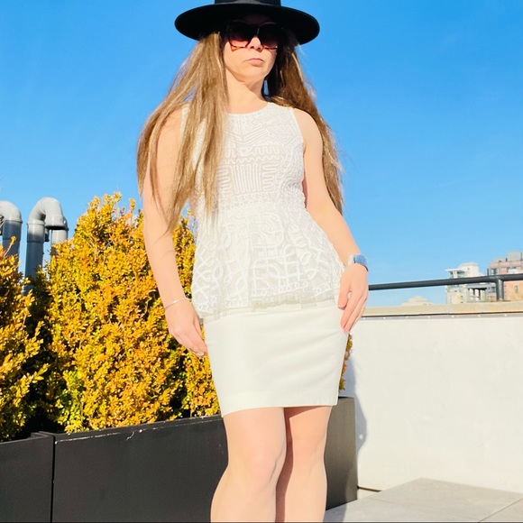 Catherine Malandrino Bodycon Dresses Peplum Sheer Sleeveless Eyelash Patchwork - Picture 9 of 15